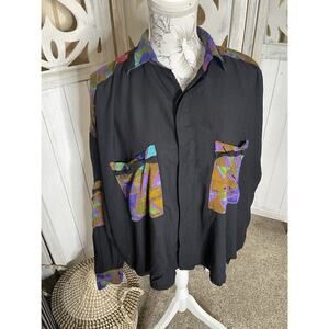 Christina Fairbanks Oversized Boho Top 80s 90s Black Purple Art To Wear Medium